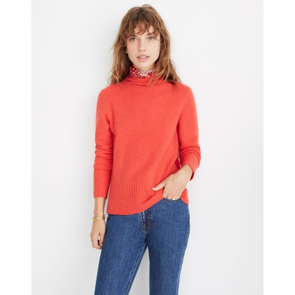 Madewell Inland Sweater Womens Small Salsa Red Ribbed Hem Merino Wool Alpaca